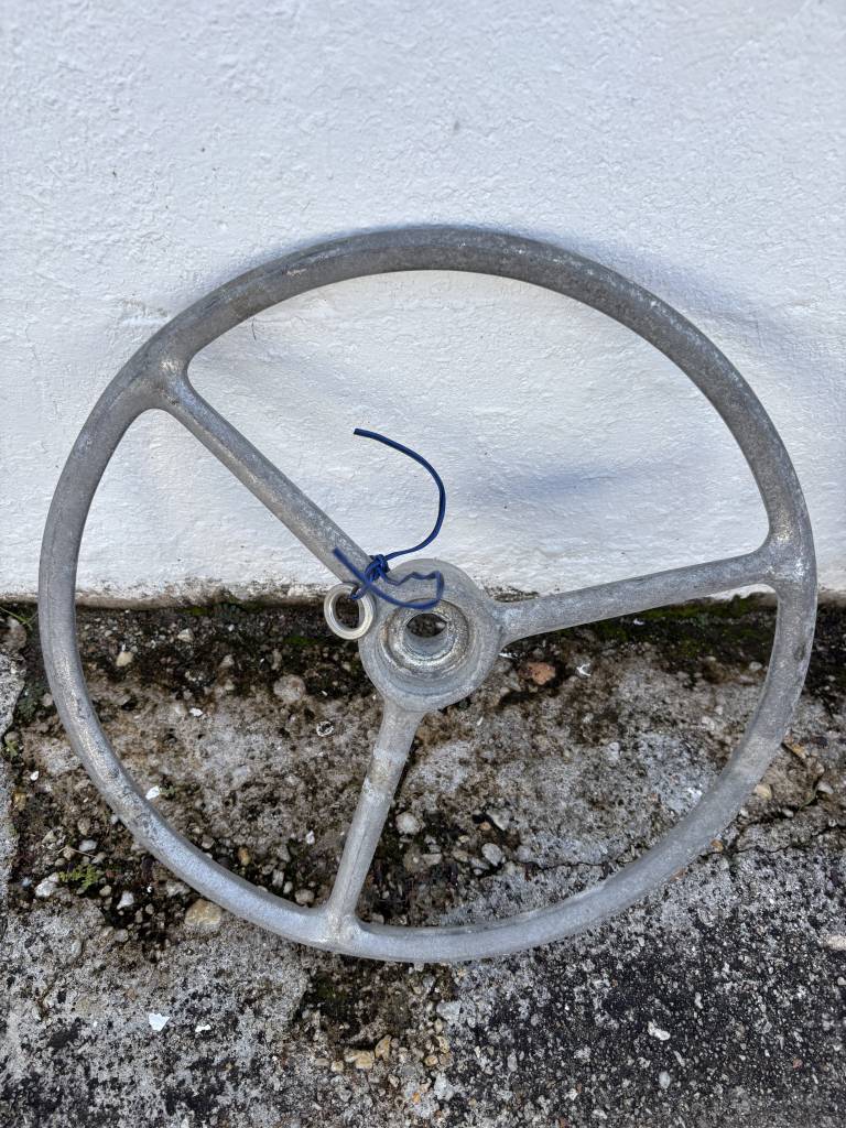 Vintage Aluminum Three-Spoke Boat Steering Wheel with Hub